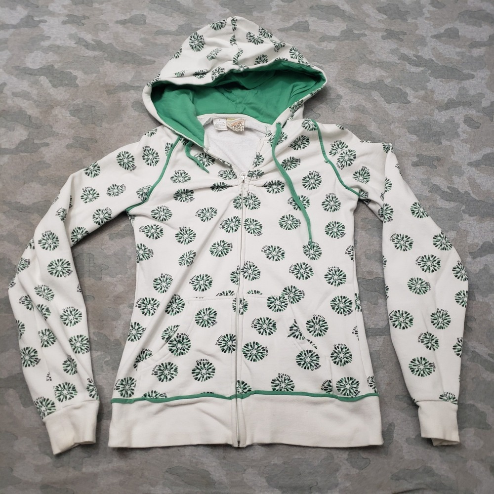 Vintage O'Neill Sweatshirt Women Medium White Y2k Full Zip Hoodie AOP Surf